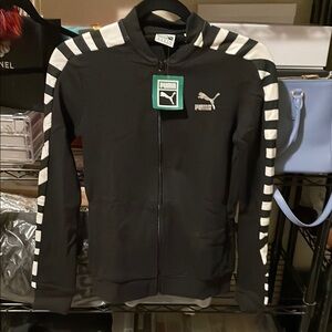 PUMA Black Track Jacket with White Stripe Detail